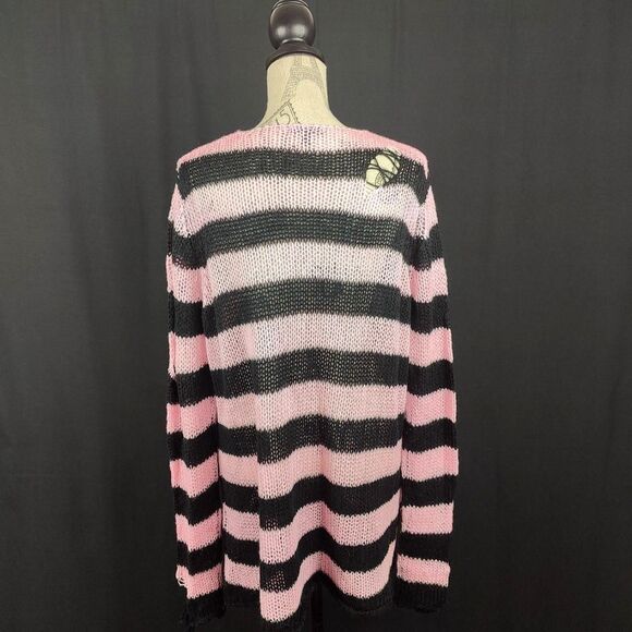 Dollskill ♡ Widow ♡ Rose Eternal Nightmare Pink and Black Striped Sweater - Picture 2 of 3
